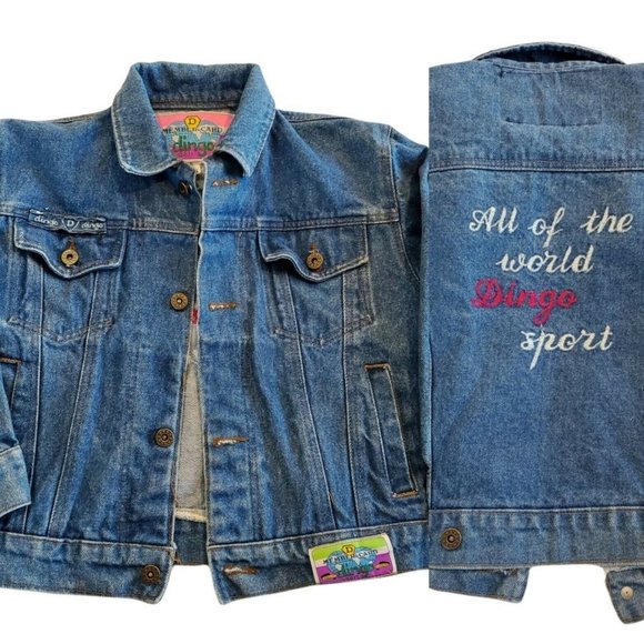 Vintage 80s Dingo Sport Denim Jean Jacket Embroidered Western Blue Cropped Small - Picture 1 of 10
